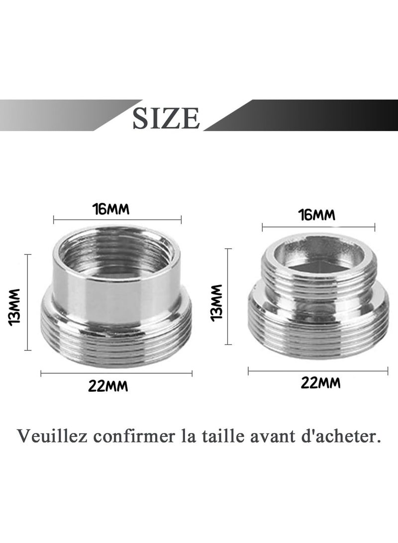 2pcs Silver Metal Faucet Adapters, 16mm to 22mm/22mm to 16mm Faucet Adapter, Tap Aerator Connector Thread Adapters for Kitchen Bathroom Faucet - Image 4